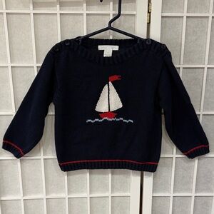 Janie and Jack Navy Sweater with Sailboat Size 18-24m